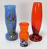 3PC Ruckl Kralik Spatter Bohemian Art glass Vases