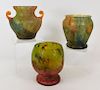 3PC Kralik Glue Chip Bohemian Art Glass Vase Group