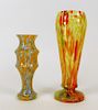 2PC Kralik Welz Splatter Bohemian Art Glass Vases