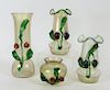 4PC Kralik Applied Fruits Bohemian Art Glass Vases