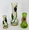 3 Kralik Applied Grape Flower Bohemian Glass Vases