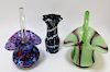 3PC Basket and Grid Bohemian Art Glass Vases