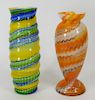 2PC Franz Welz Bohemian Zipper Art Glass Vases