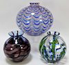 3PC Kralik Globular Bohemian Art Glass Vases