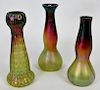 3PC Bohemian Rindskopf Pepita Art Glass Vases