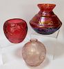 3PC Kralik Vein Crackle Bohemian Art Glass Vases