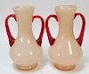 PR Kralik White and Red Bohemian Art Glass Vases