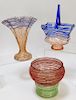 3PC Kralik Threaded Bohemian Art Glass Vases
