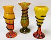 3PC Kralik Welz Serpent Bohemian Art Glass Vases