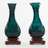Pair Peking Glass Vases w/ Wooden Stands