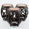 Three Chinese Marble Inset Barrel-Form Stools 