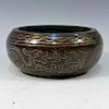 CHINESE ANTIQUE BRONZE WITH SILVER INLAID CENSOR - SHISHOU MARK 17/18TH CENTURY
