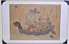 19th C. Japanese Watercolor, Tradership Scene