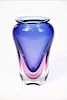 Heavy Blue and Pink Murano Style Glass Vase