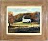 Signed Hoeltje, Church in Autumn, Oil on Canvas