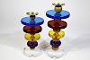 Pair of Multi-Colored Lucite & Wooden Candlesticks