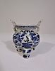 Chinese Blue & White Tri-Footed Jar, Marked