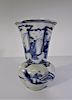 Chinese Scenic Blue & White Fluted Vase