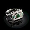 A WHITE GOLD, EMERALD, AND DIAMOND LADY'S RING,