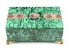 A CONTINENTAL MICROMOSAIC AND FAUX JEWEL FILIGREE MOUNTED MALACHITE JEWELRY BOX, POSSIBLY EARLY 20TH CENTURY,