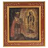 OUR LADY OF GUADALUPE WITH CROWNED SAINT JUAN DIEGO. MEXICO, END OF THE 18TH CENTURY. Oil on canvas.