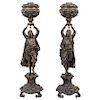 A PAIR OF LAMPS. FRANCE, CIRCA 1900. Antimony. Shafts shaped Arab men. With one light each one. 