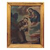 SIGNED "CANO". SAINT FRANCIS WITH THE VIRGIN AND JESUS CHILD IN ARMS. MEXICO, BEGINNING OF THE 19TH CENTURY. Oil on canvas. 