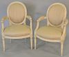 Pair of Louis XVI style cream painted fauteuils having oval back on fluted tapered legs, painted frame. ht. 35 in., wd. 23 1/2 in.