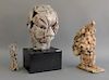 Three sculptures to include artist unknown, Head, buste sculpture oil on cardboard on stand, ht. 13 1/2 in., wd. 9 1/2 in.; Avner Le...