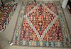Seven piece lot of Kilim and flat weave oriental rug, 6' 7" x 8' 5", 3'7" x 9' 7", 4' 6" x 5' 3" plus four others.