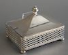 Sterling silver caviar dish, 20th century, the rectangular dish with domed silver cover and glass liner. ht. 4 in., wd. 4 1/4 in., l...