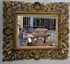 Victorian rectangular mirror with pierced scroll and shell frame, one corner repaired. 43" x 48"
