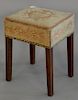 Chippendale Mahogany stool with needlepoint top set on squared molded legs, 18th century. ht. 18 1/2 in., top: 12" x 14".