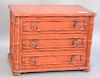 Victorian style red painted miniature chest with three drawers and faux bamboo borders throughout, 20th century. ht. 15 in., wd. 20 ...