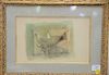 Harold Weston (1894 - 1972), colored pencils and watercolor gouache on paper, Bird, signed lower center "Weston" and Far Gallery lab...