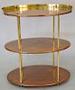English brass and mahogany three tier etagere having brass gallery top. ht. 33 1/2 in., top: 19 1/2" x 30".