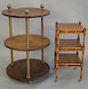 Two piece lot to include one round three tier stand having brass tops and supports along with George IV style three tier stand. roun...