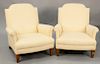 Pair of custom upholstered arm chairs, probably French, late 20th century, excellent condition, silk mixed upholstery. ht. 37 in., w...