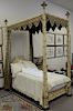 Custom regency style faux bamboo cream decorated tester bed with canopy top. ht. 105 in., lg. 80 in., wd. 50 in.