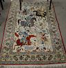 Isfahan pictorial throw rug, 3' 6" x 5'5".