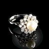 A 14K WHITE GOLD, AKOYA CULTURED PEARL, AND DIAMOND LADY'S RING,