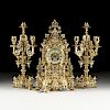 A FRENCH JAPY FRERES WORKS GOTHIC REVIVAL GILT BRASS THREE PIECE GARNITURE, NAPOLEON III (1852-1873),