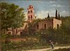 AN AMERICAN SCHOOL PAINTING, "Spanish Mission with Figure," 19TH CENTURY,