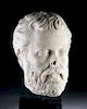 Roman Near Lifesize Marble Head of a Philosopher