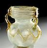 Roman Glass Jar - Translucent w/ Yellow Trailing