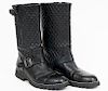 Chanel Black Leather Quilted "Biker' Boots