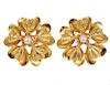 Chanel Gold Tone Flower & Pearl Clip On Earrings
