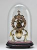 Victorian Brass Skeleton Clock with Glass Dome