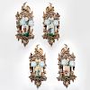 Four George II Style Giltwood and Reverse Painted Two-Light Girandole Mirrors