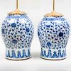 Two Similar Chinese Blue and White Porcelain Baluster Form Lamps